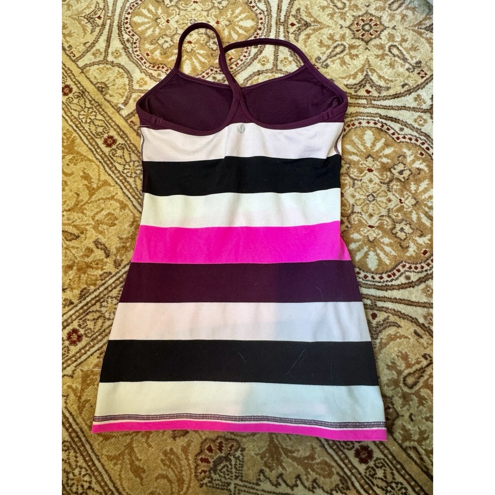Lululemon Power Y Tank Womens Sz‎ 6/8 Pink Wide Stripe Racerback athletic gym